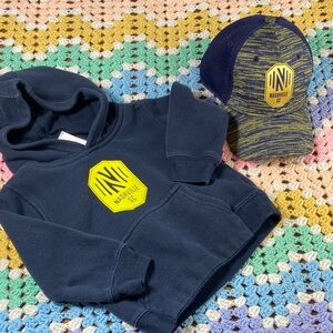 Bundle Adult Hat S/M & Kids Toddler 2T Navy Hoodie Nashville Soccer Club SC